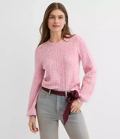Marled Pointelle Blouson Sweater