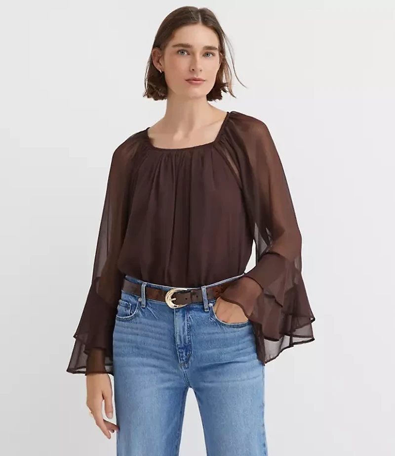 Petite Tiered Ruffle Sleeve Blouse