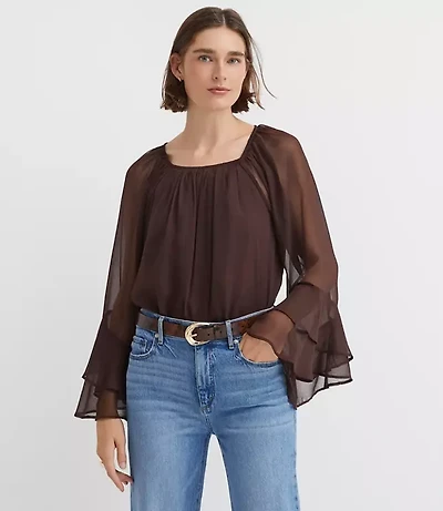 Petite Tiered Ruffle Sleeve Blouse