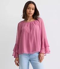 Petite Tiered Ruffle Sleeve Blouse