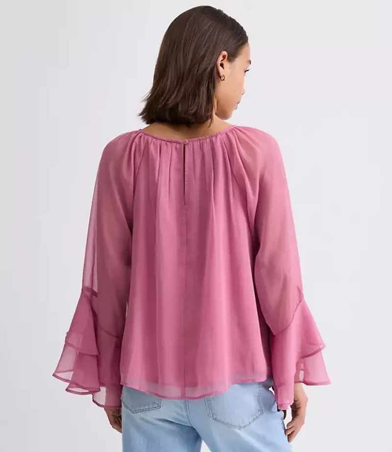 Petite Tiered Ruffle Sleeve Blouse