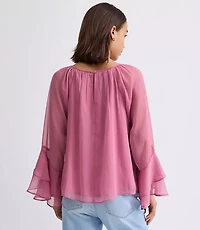 Petite Tiered Ruffle Sleeve Blouse