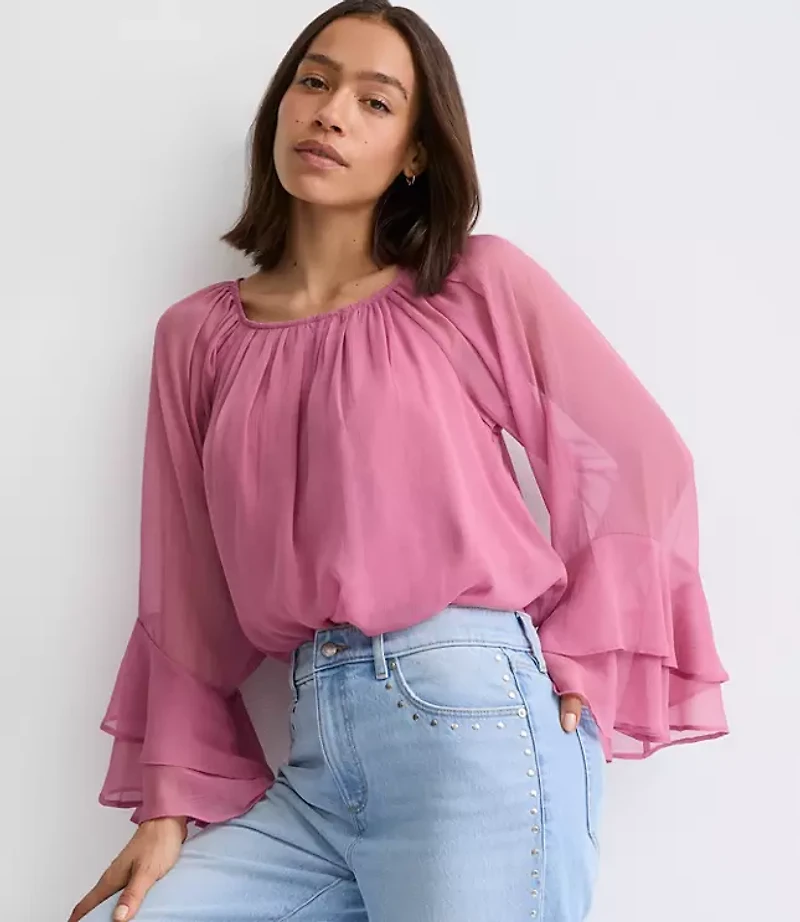 Petite Tiered Ruffle Sleeve Blouse