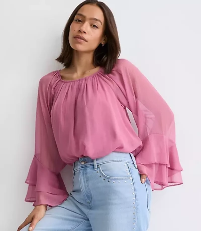 Petite Tiered Ruffle Sleeve Blouse