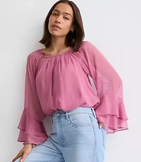 Petite Tiered Ruffle Sleeve Blouse