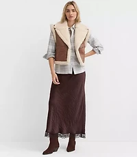 Petite Crackled Faux Suede Sherpa Vest