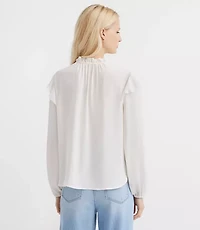 Petite Ruffle Button Tie Neck Blouse