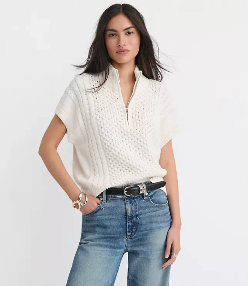 Petite Cable Half Zip Wedge Sweater