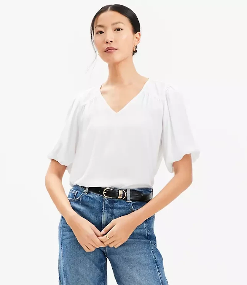 Bubble Sleeve Mixed Media Blouse
