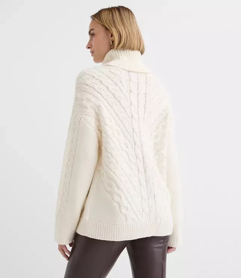 Cable Cowl Neck Tunic Sweater