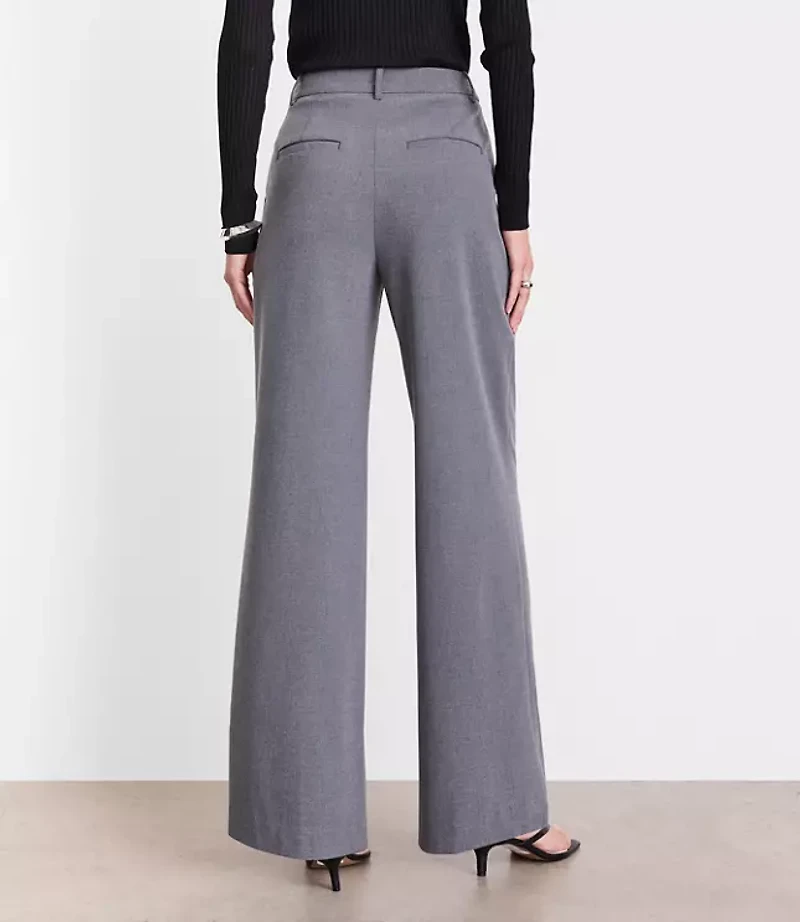 Curvy LOFT Versa Seasonless Stretch Double Pleat Wide Leg Pants Heather
