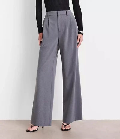 Curvy LOFT Versa Seasonless Stretch Double Pleat Wide Leg Pants Heather