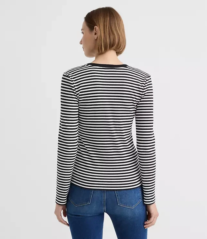 Stripe Metallic Button Henley Top
