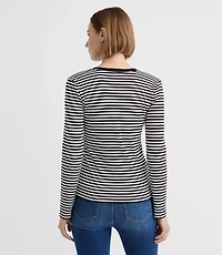Stripe Metallic Button Henley Top