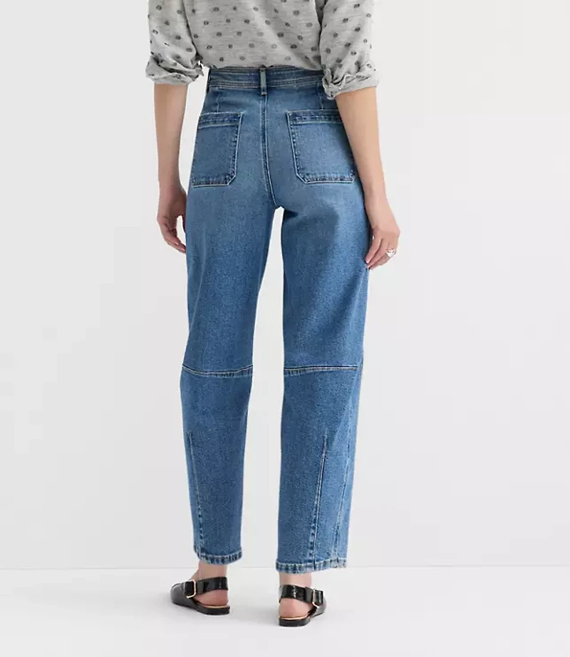 Petite High Rise Barrel Jeans Classic Mid Wash