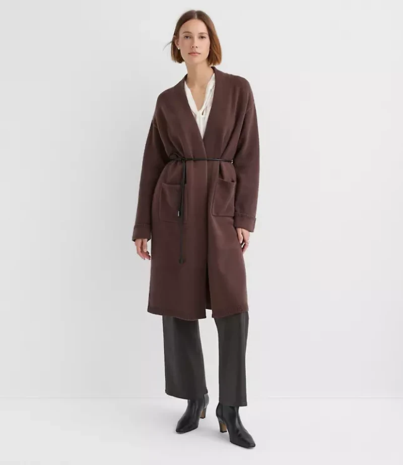 Faux Leather Belted Pocket Coatigan