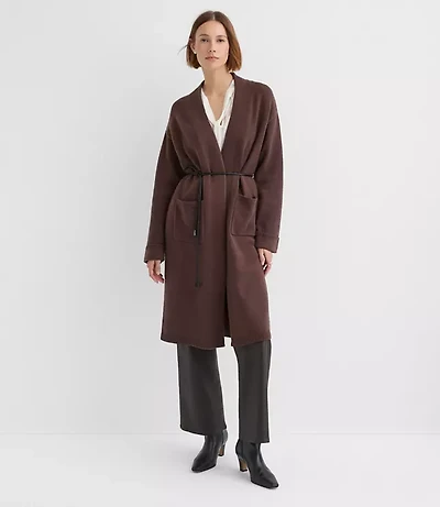 Faux Leather Belted Pocket Coatigan