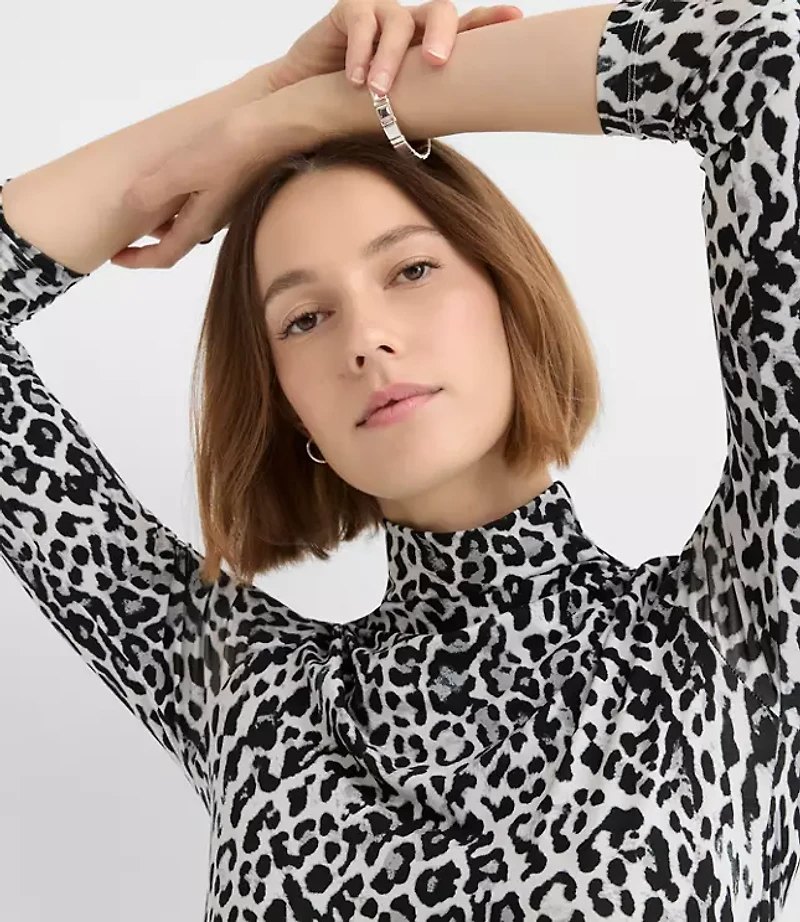 Leopard Print Jersey Turtleneck Top