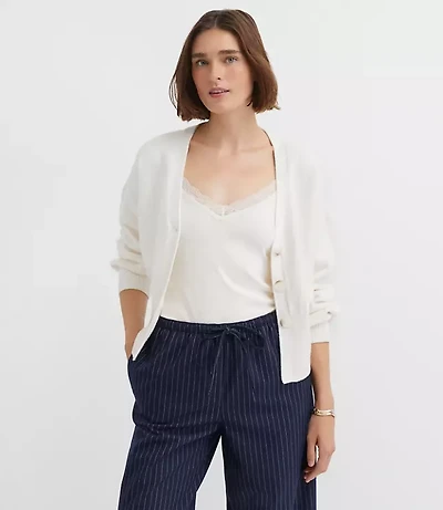 Petite Ribtrim Blouson V-Neck Cardigan