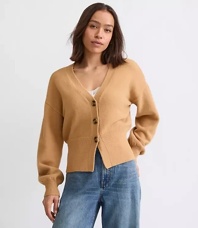 Petite Ribtrim Blouson V-Neck Cardigan