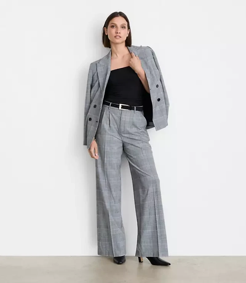 Tall LOFT Versa Seasonless Stretch Double Pleat Wide Leg Pants Plaid