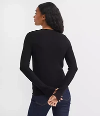 Button Ribbed Raglan Sweater