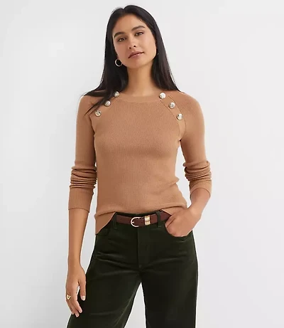 Button Ribbed Raglan Sweater