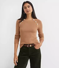 Button Ribbed Raglan Sweater