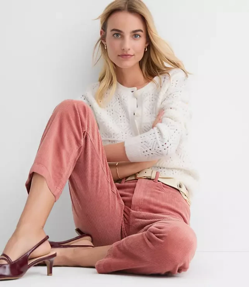 Petite Windowpane Pointelle Cardigan