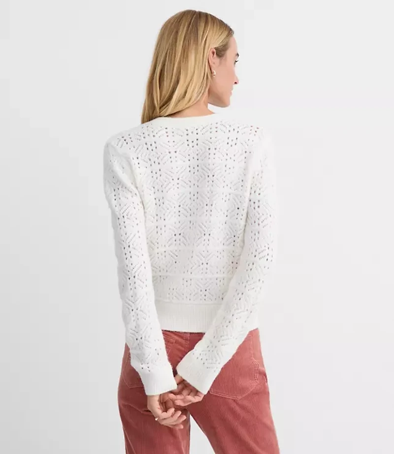 Petite Windowpane Pointelle Cardigan