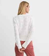 Petite Windowpane Pointelle Cardigan