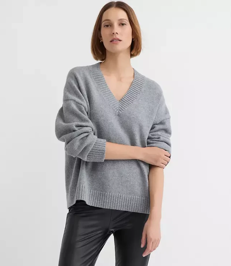 Petite Heathered Slouchy V-Neck Sweater