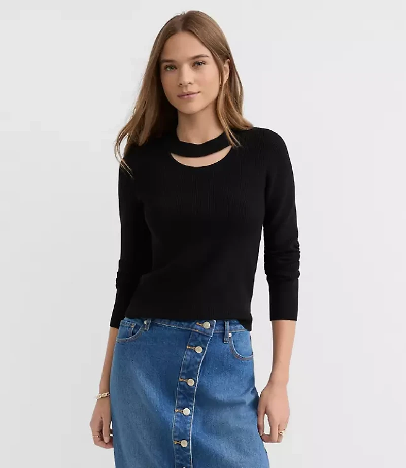 Ribbed Cutout Neck Sweater