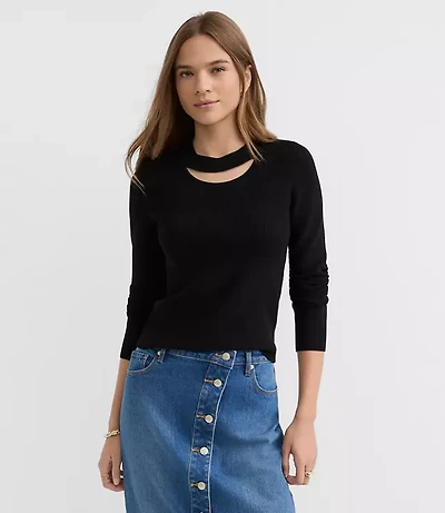 Ribbed Cutout Neck Sweater