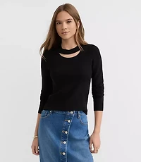 Ribbed Cutout Neck Sweater