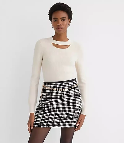 Ribbed Cutout Neck Sweater