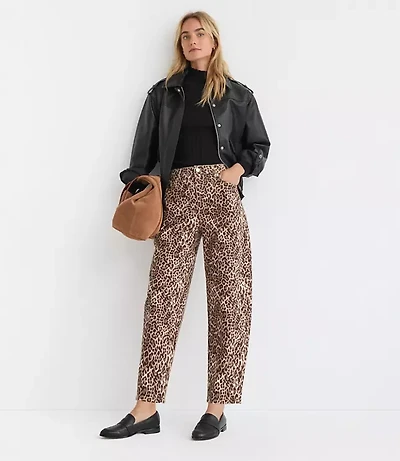Petite High Rise Barrel Jeans Leopard Print