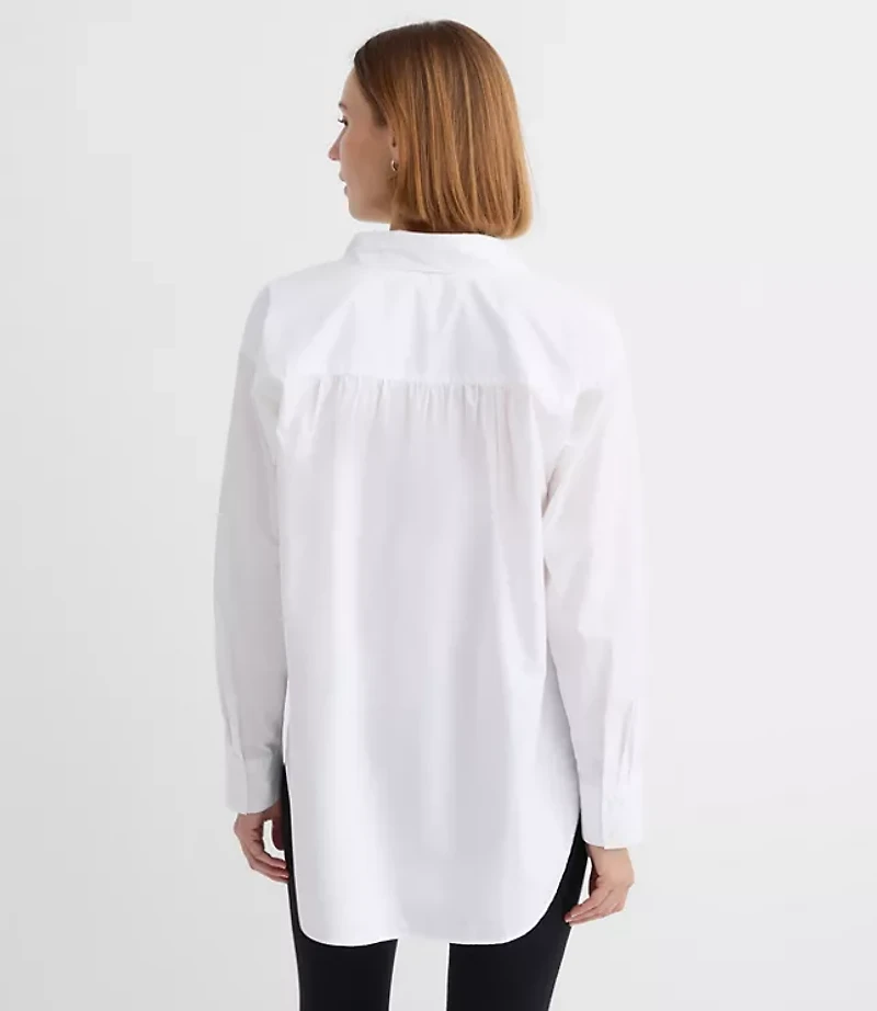 Petite Bow Poplin Tunic Blouse