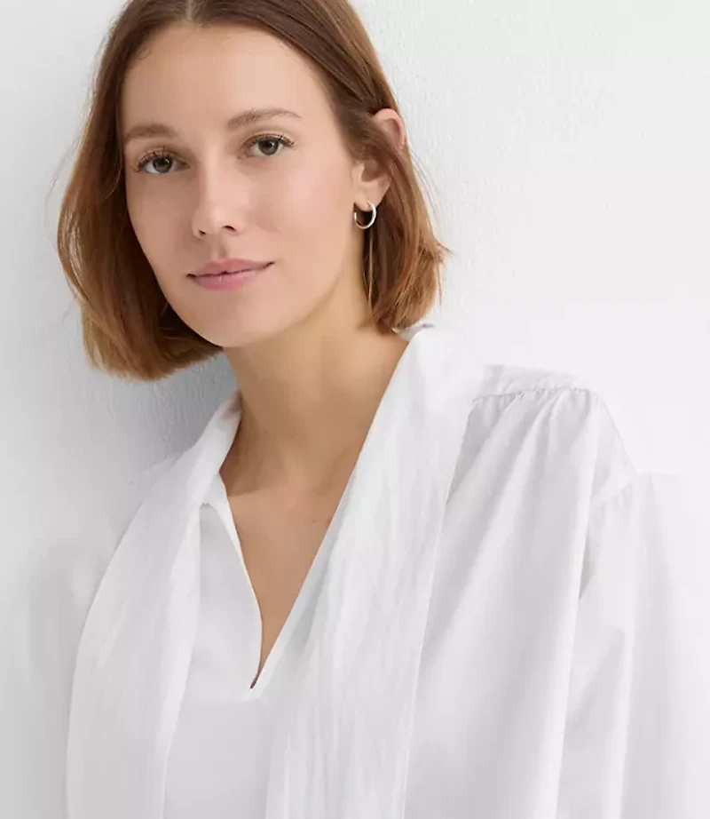 Petite Bow Poplin Tunic Blouse