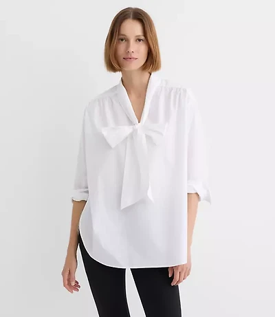 Petite Bow Poplin Tunic Blouse