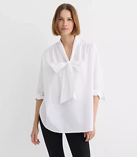 Petite Bow Poplin Tunic Blouse