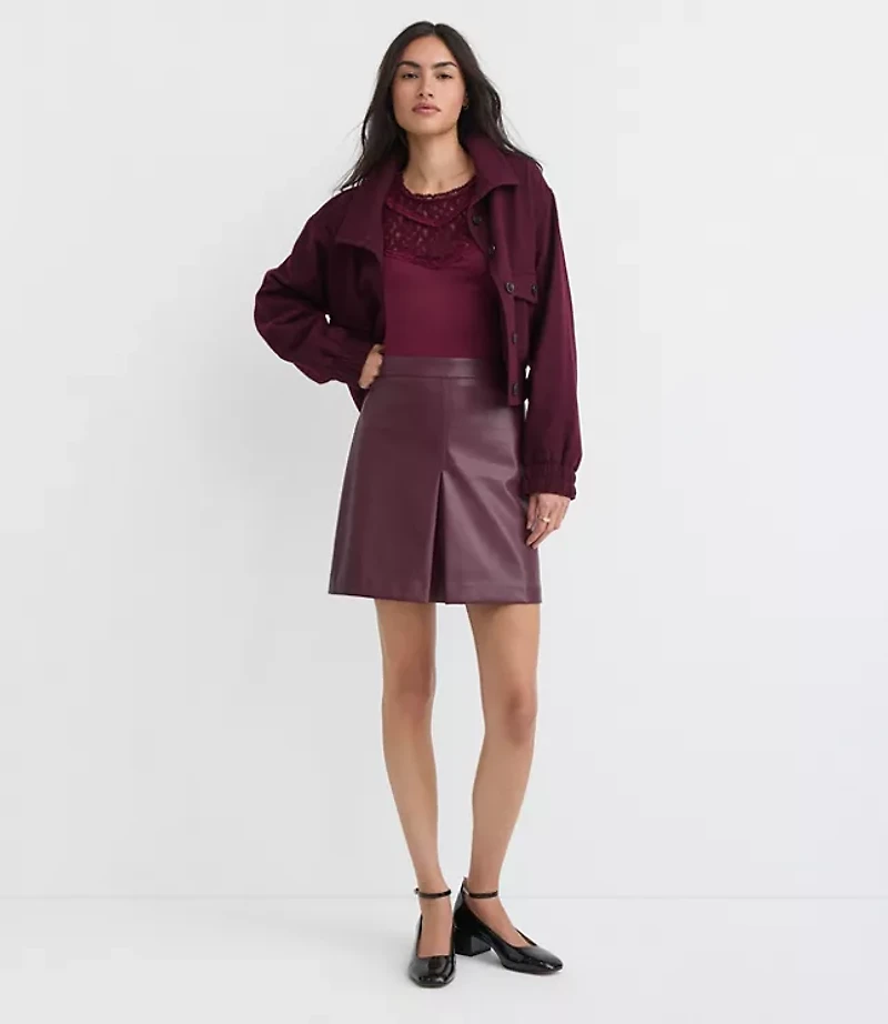 Petite Faux Leather Pleated Mini Skirt