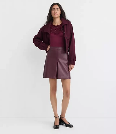 Petite Faux Leather Pleated Mini Skirt