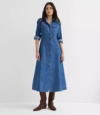Petite Chambray Seamed Midi Pocket Shirtdress