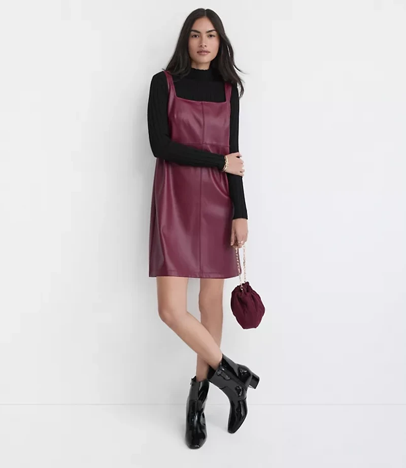 Petite Faux Leather Strappy Mini Dress