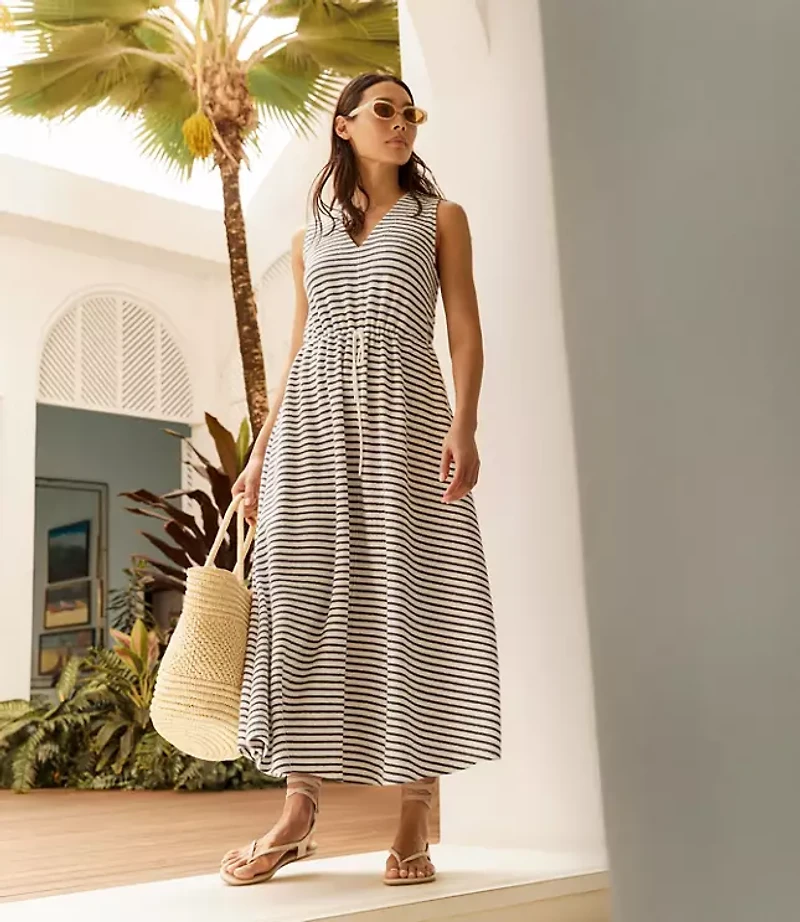 Haven Well Within Cotton Blend Textured Stripe Midi Dress