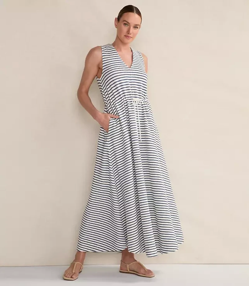 Haven Well Within Cotton Blend Textured Stripe Midi Dress