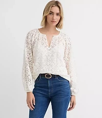 Petite Lace Split Neck Blouse