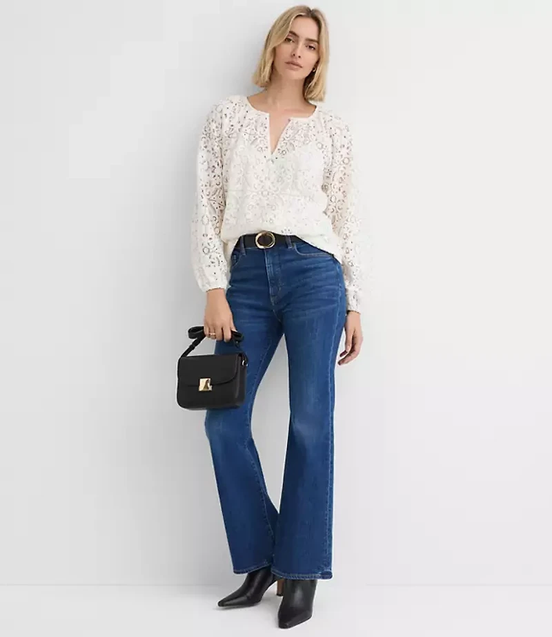 Petite Lace Split Neck Blouse