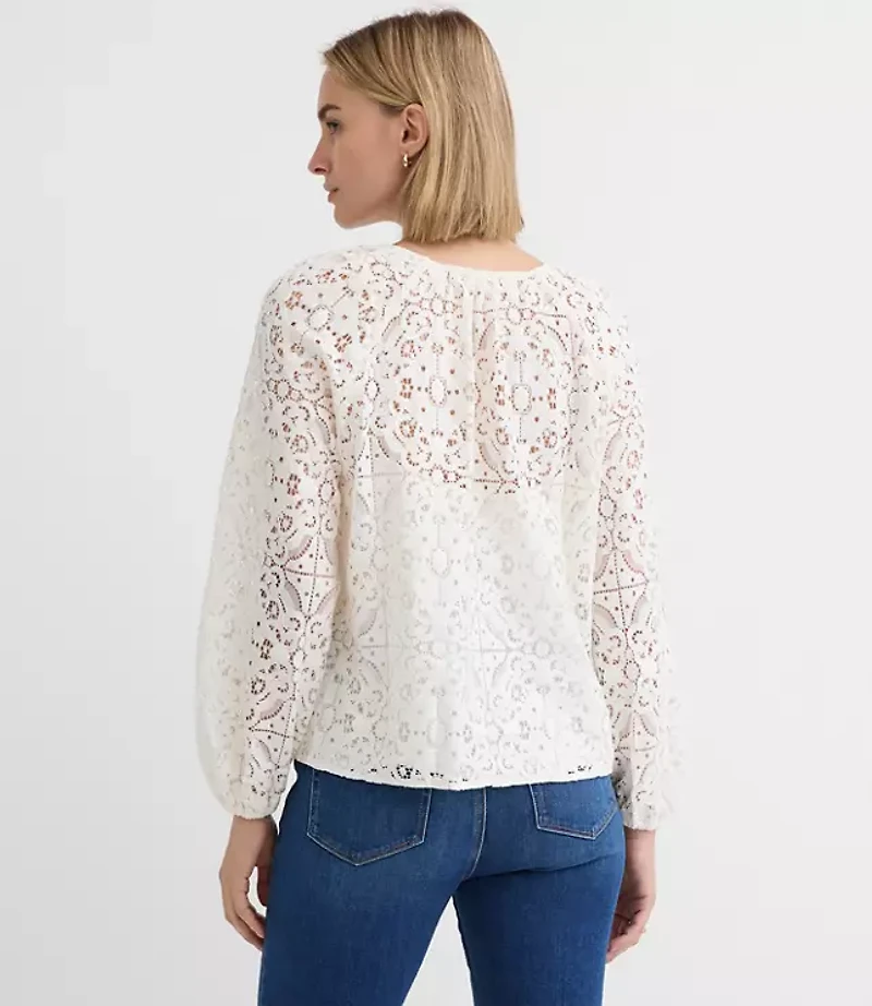 Petite Lace Split Neck Blouse